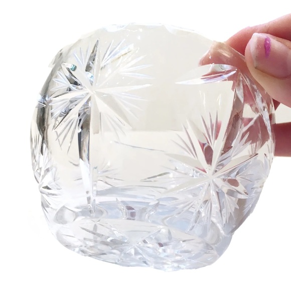 Vintage Carved Crystal Creamer Sugar Bowl and Tray Set Stars Flower Glassware - Picture 6 of 9